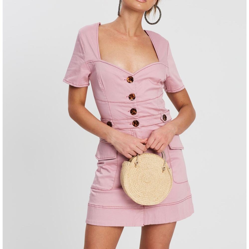 Finders Keepers Dress Pink Button Down Cargo Mini Cotton Stretch Mini Women's 8